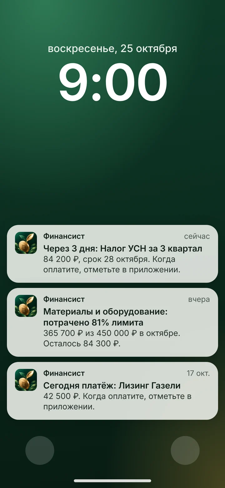 Напоминания о налогах, лимитах и платежах прямо на экране телефона